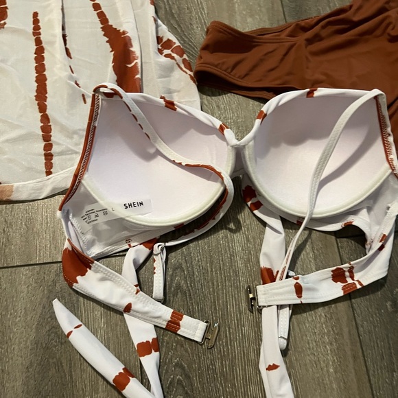 SHEIN Size L 3 piece Brown Tie Dye Crisscross Tie Back Push Up Bikini Swimsuit - Picture 9 of 13